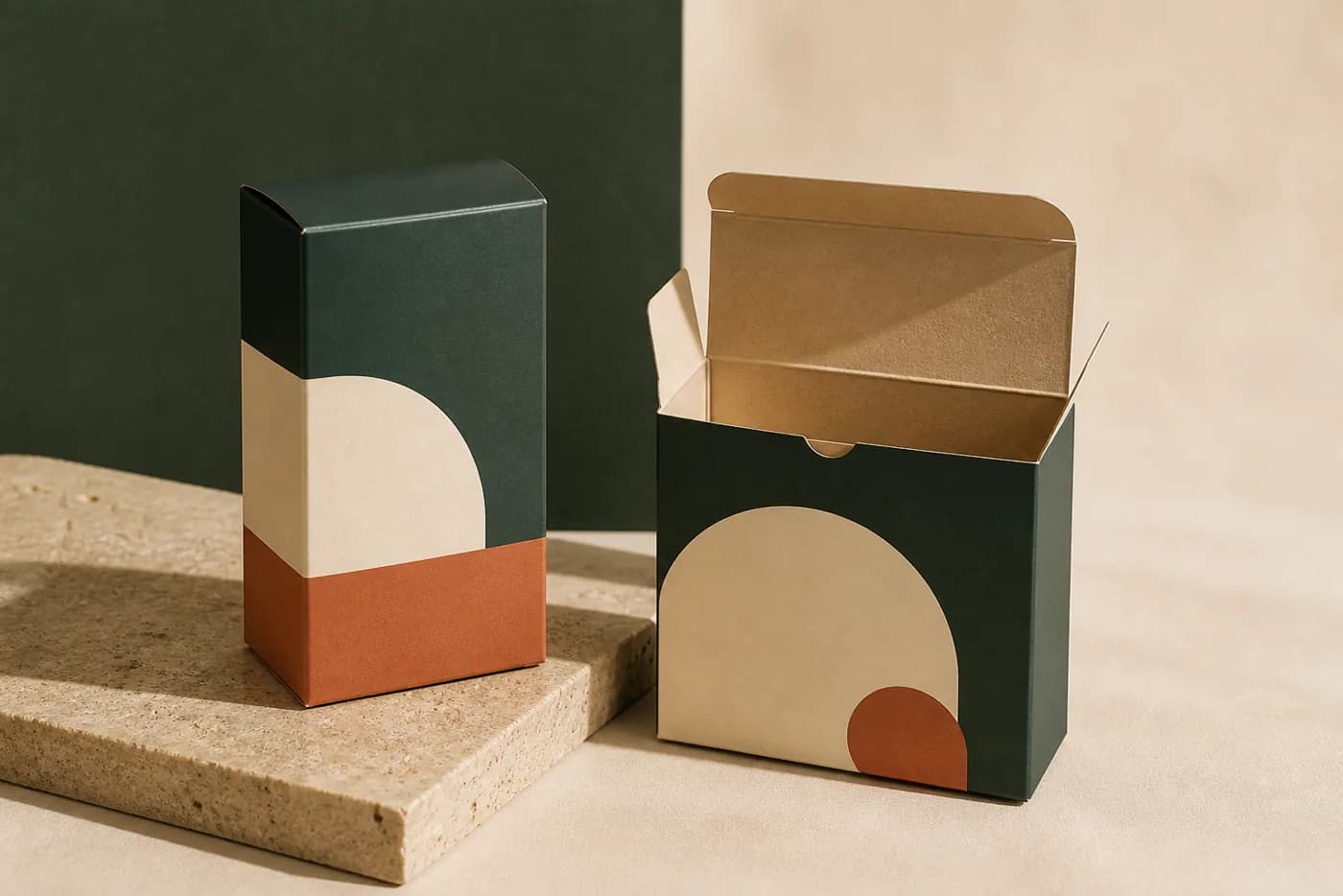 Printed folding cartons with a closed retail carton and an open tuck-top carton