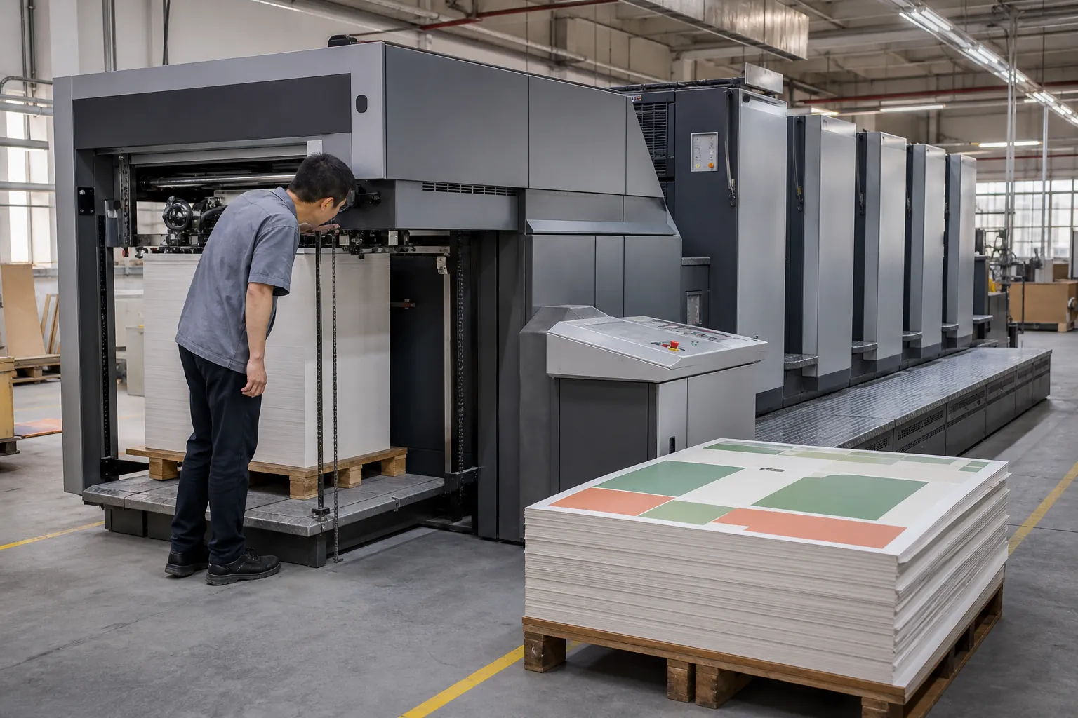 Sheet-fed printing press at a neutral packaging supplier facility