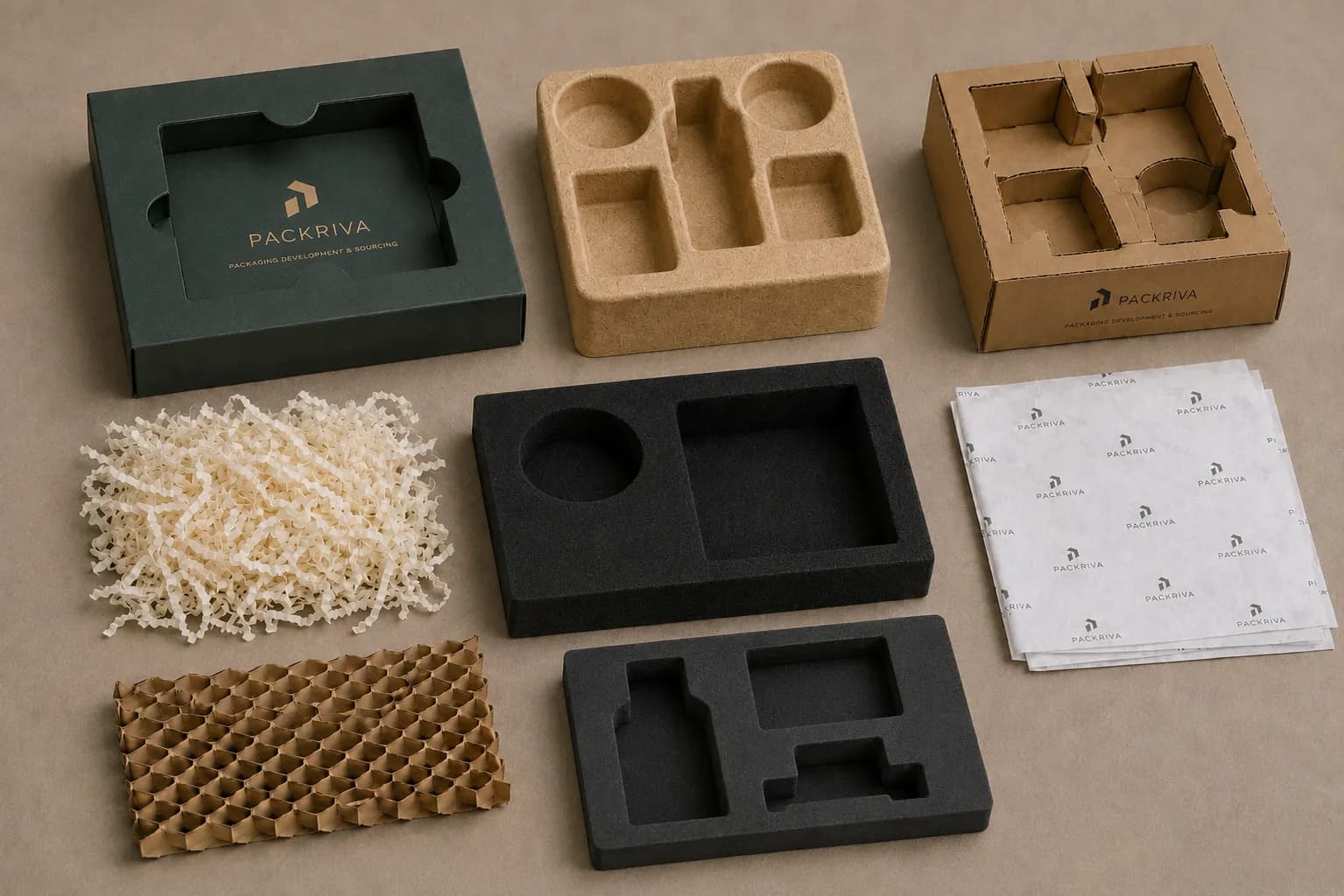 Paperboard, molded-fiber, foam and folded packaging inserts